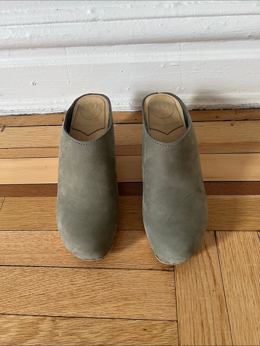 No.6 Sage Green Suede Slip-On Clogs